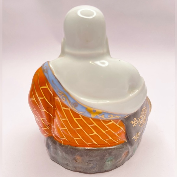 Old Chinese Porcelain Feng Shui Happy Maitreya Laughing Buddha Statue 6” Marked - Picture 4 of 5